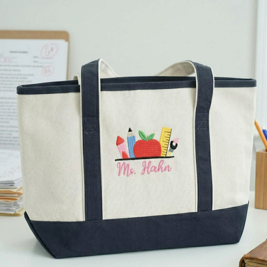 Embroidered Pre-K Teacher Name Tote Bag - Personalized Gift from Student Moms