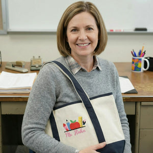 Embroidered Pre-K Teacher Name Tote Bag - Personalized Gift from Student Moms