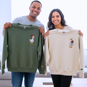 Embroidered silly goose Valentine sweatshirt for couples with custom text on sleeve, cozy matching hoodie gift