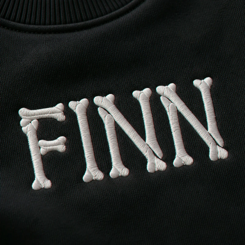 Personalized Halloween Kid Sweatshirt for School - Custom Embroidered Skeleton Name Sweater