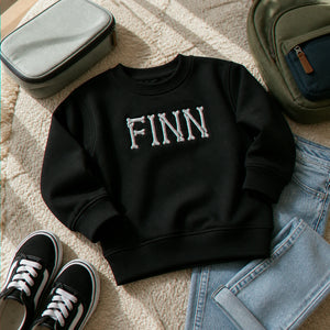 Personalized Halloween Kid Sweatshirt for School - Custom Embroidered Skeleton Name Sweater