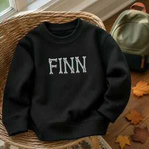 Personalized Halloween Kid Sweatshirt for School - Custom Embroidered Skeleton Name Sweater