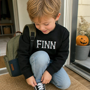 Personalized Halloween Kid Sweatshirt for School - Custom Embroidered Skeleton Name Sweater