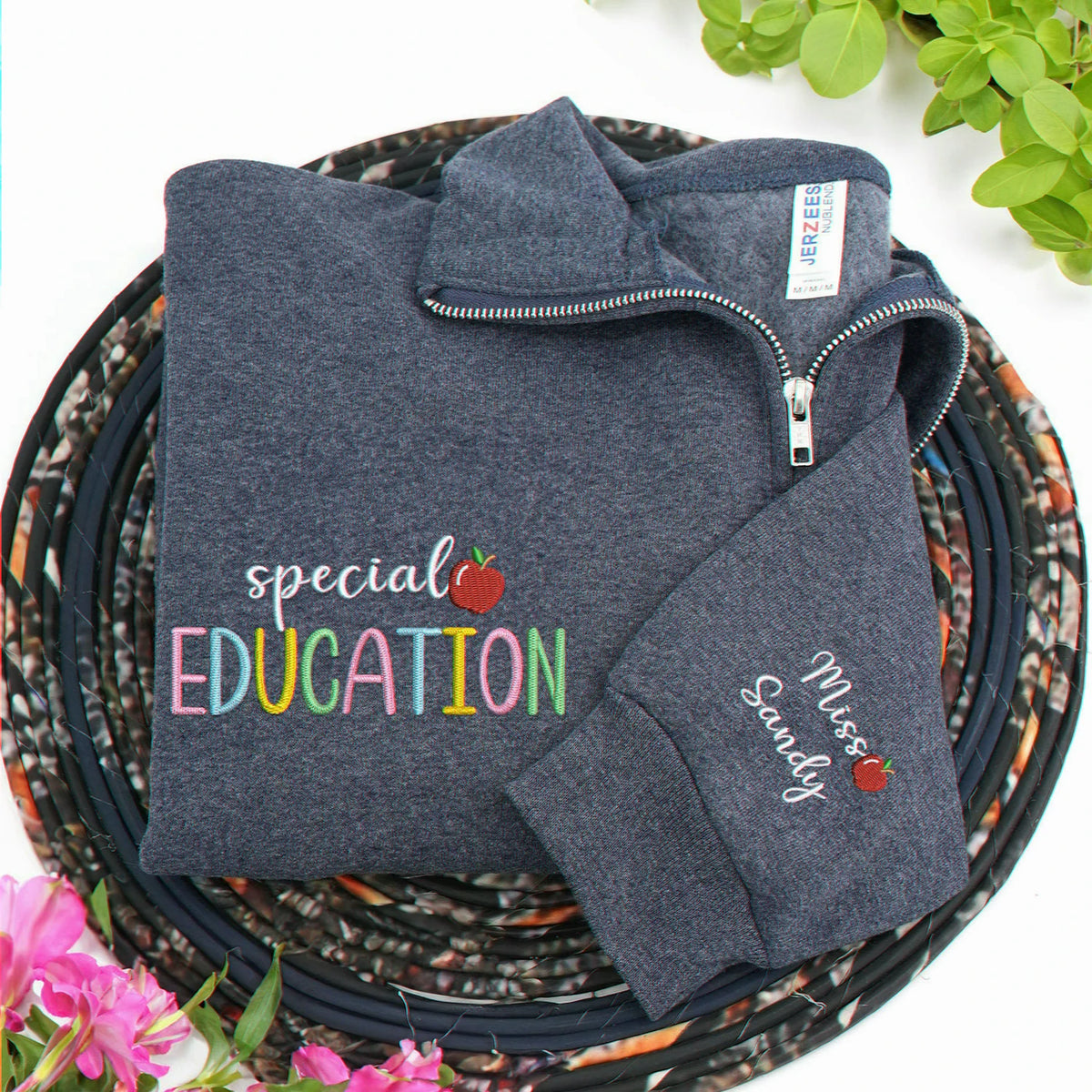 Personalized Teacher Quarter Zip for Special Education - Embroidered Colorful SPED & Apple 1/4 Zip Sweatshirt Gift