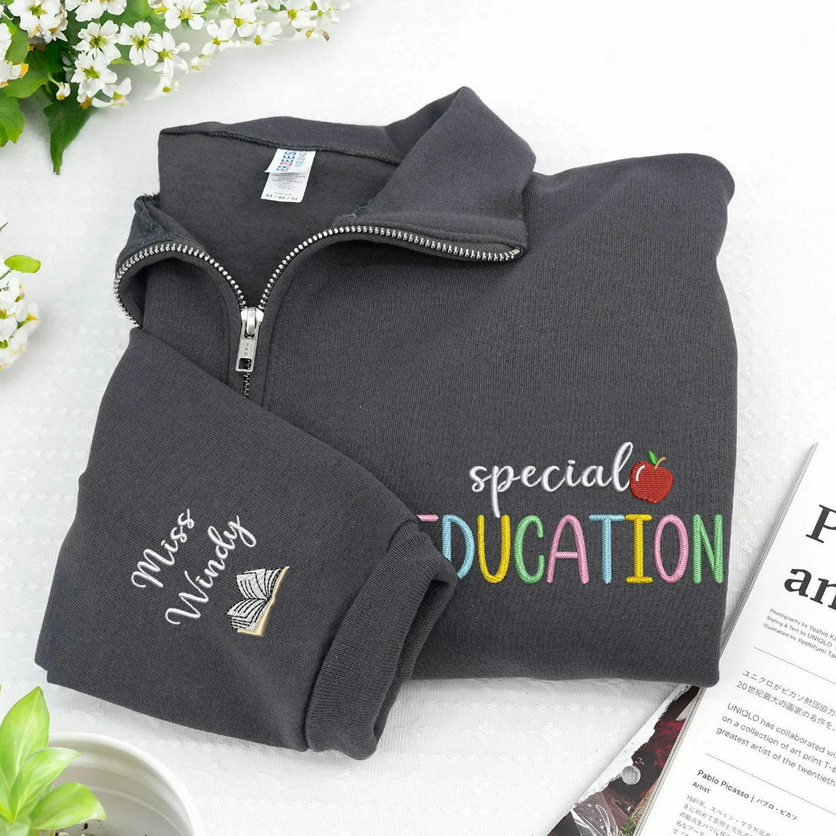 Personalized Teacher Quarter Zip for Special Education - Embroidered Colorful SPED & Apple 1/4 Zip Sweatshirt Gift