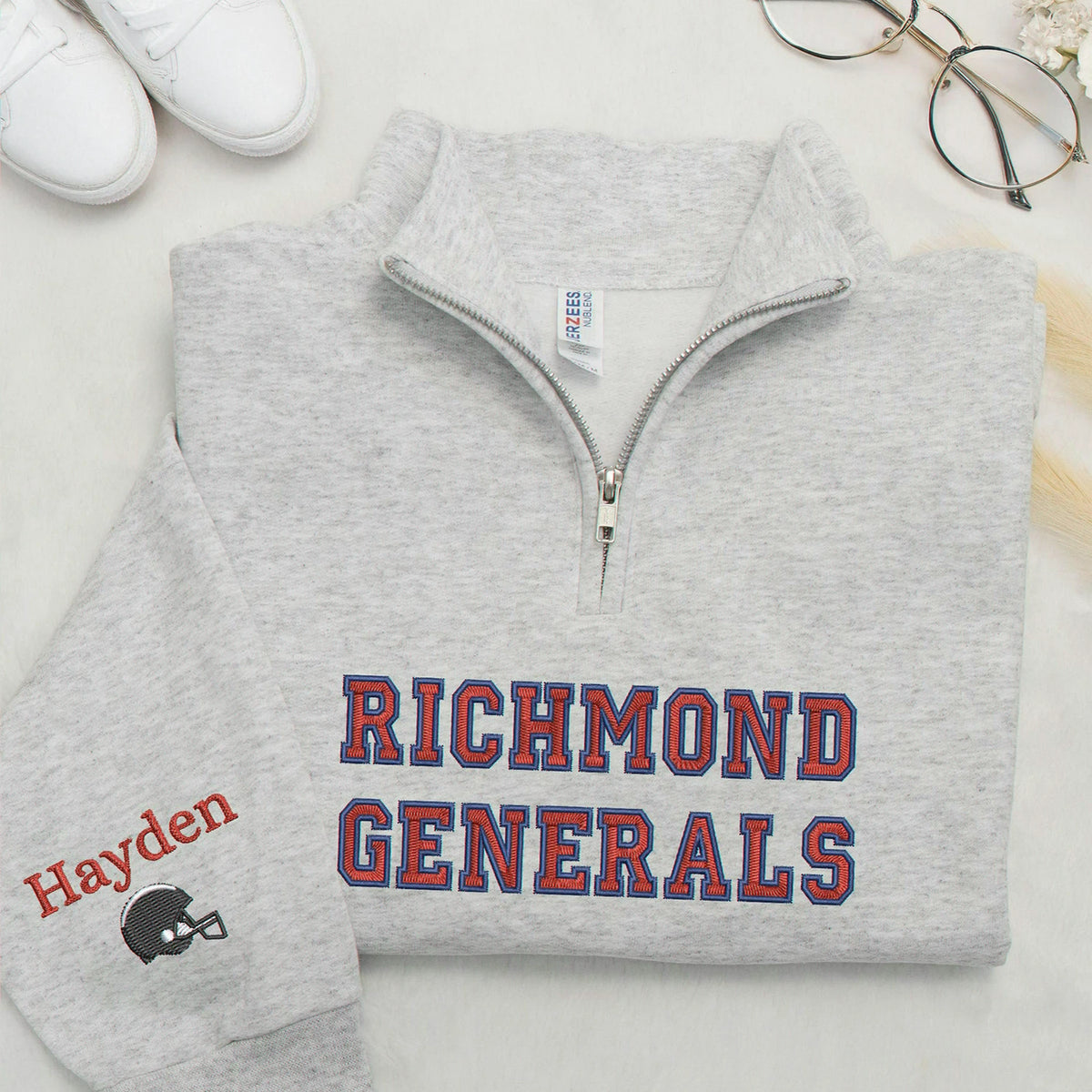 Personalized College Student Varsity Back to School Quarter Zip - Embroidered Retro Block Letter - Game Day Spirit Gift for Her