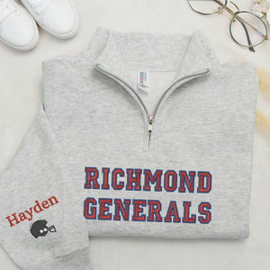Personalized College Student Varsity Back to School Quarter Zip - Embroidered Retro Block Letter - Game Day Spirit Gift for Her