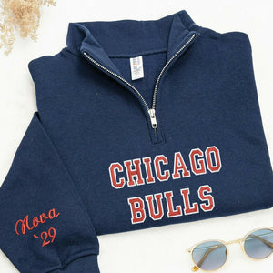 Personalized College Student Varsity Back to School Quarter Zip - Embroidered Retro Block Letter - Game Day Spirit Gift for Her