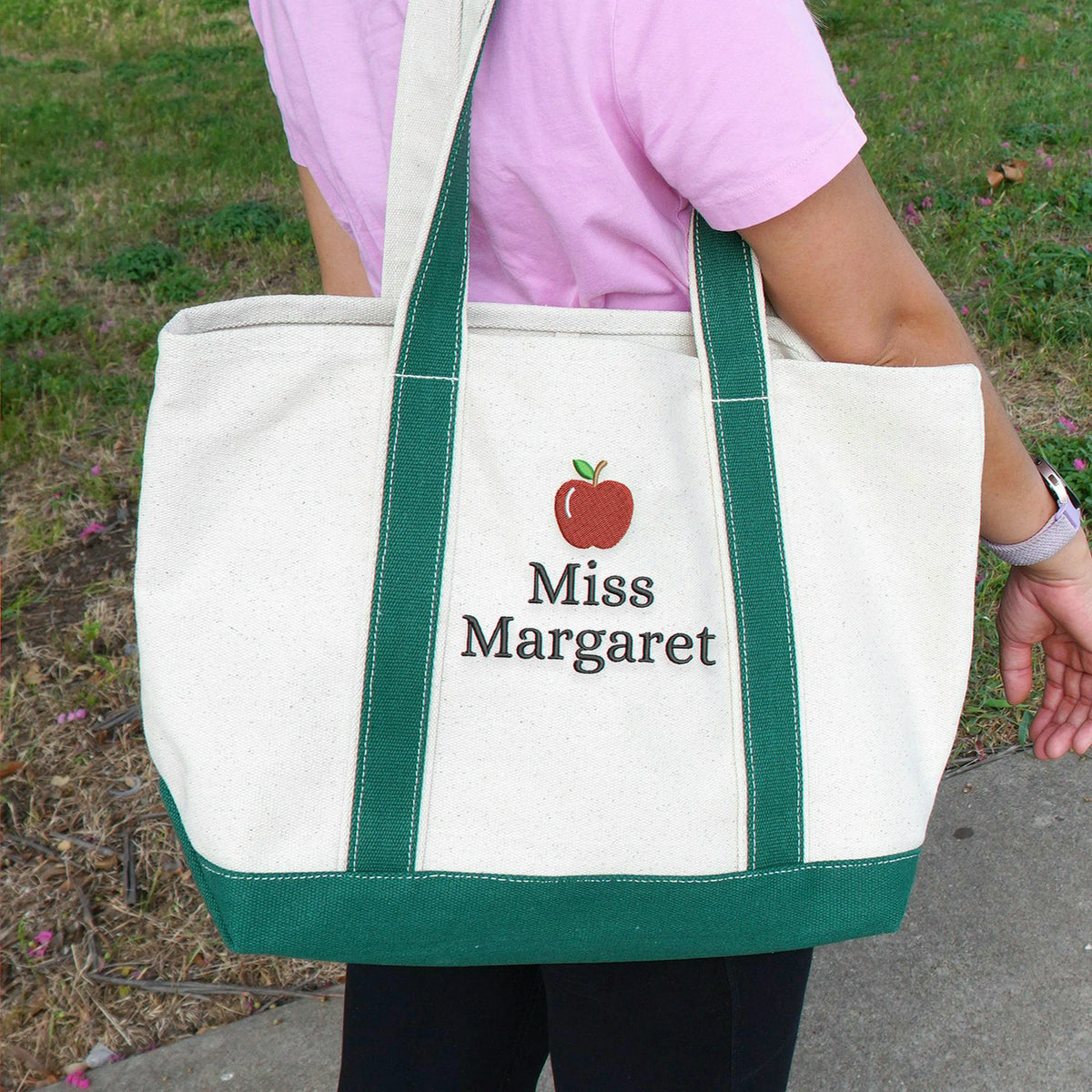 Personalized Preschool Teacher Name Bag Apple, Back to School Totes Gift
