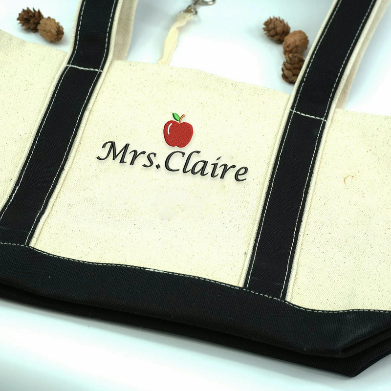 Personalized Preschool Teacher Name Bag Apple, Back to School Totes Gift