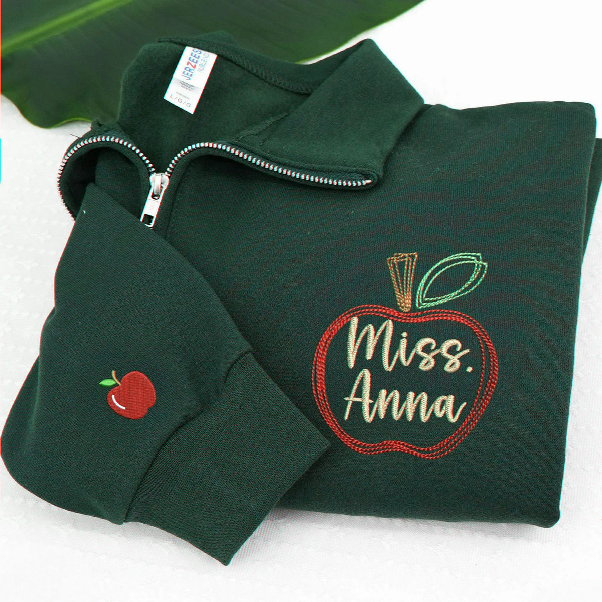 Personalized Back to School Teacher Quarter Zip - Embroidered Apple Name Frame, Teacher Appreciation Gift