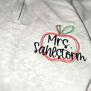 Personalized Back to School Teacher Quarter Zip - Embroidered Apple Name Frame, Teacher Appreciation Gift