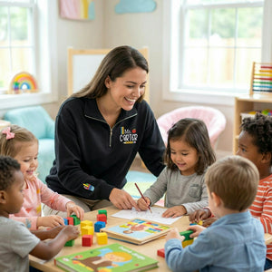 Personalized Teacher Quarter Zip for Birthday Mom - Embroidered Name 1/4-Zip Sweatshirt & School Icon - Appreciation Gift