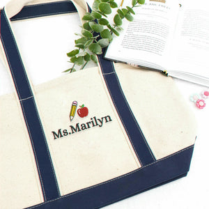 Embroidered Teacher Team Tote Bags - Personalized Names School Theme Icons
