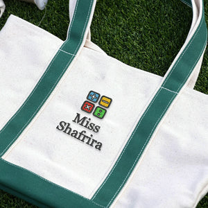 Embroidered Teacher Team Tote Bags - Personalized Names School Theme Icons