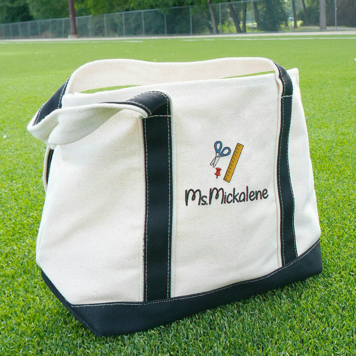 Embroidered Teacher Team Tote Bags - Personalized Names School Theme Icons