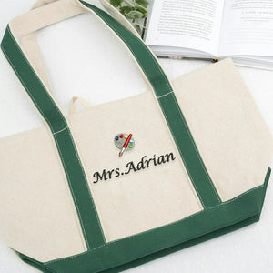 Embroidered Teacher Team Tote Bags - Personalized Names School Theme Icons