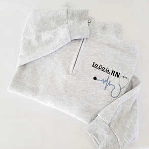 Custom Embroidered Title Nursing Quarter Zip Sweatshirt, Personalized Gift Nurse Week, Birthday or Christmas