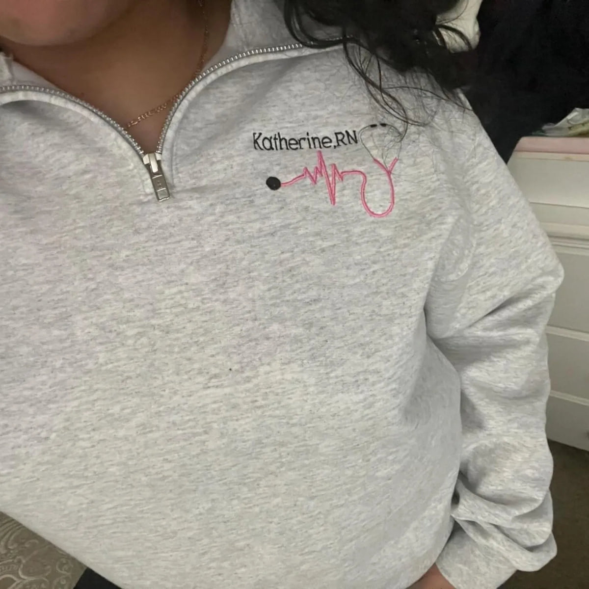 Custom Embroidered Title Nursing Quarter Zip Sweatshirt, Personalized Gift Nurse Week, Birthday or Christmas