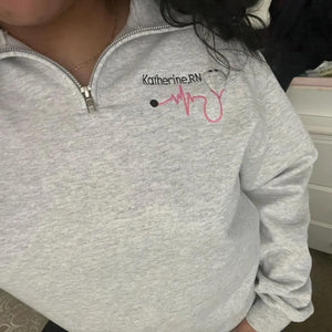 Custom Embroidered Title Nursing Quarter Zip Sweatshirt, Personalized Gift Nurse Week, Birthday or Christmas