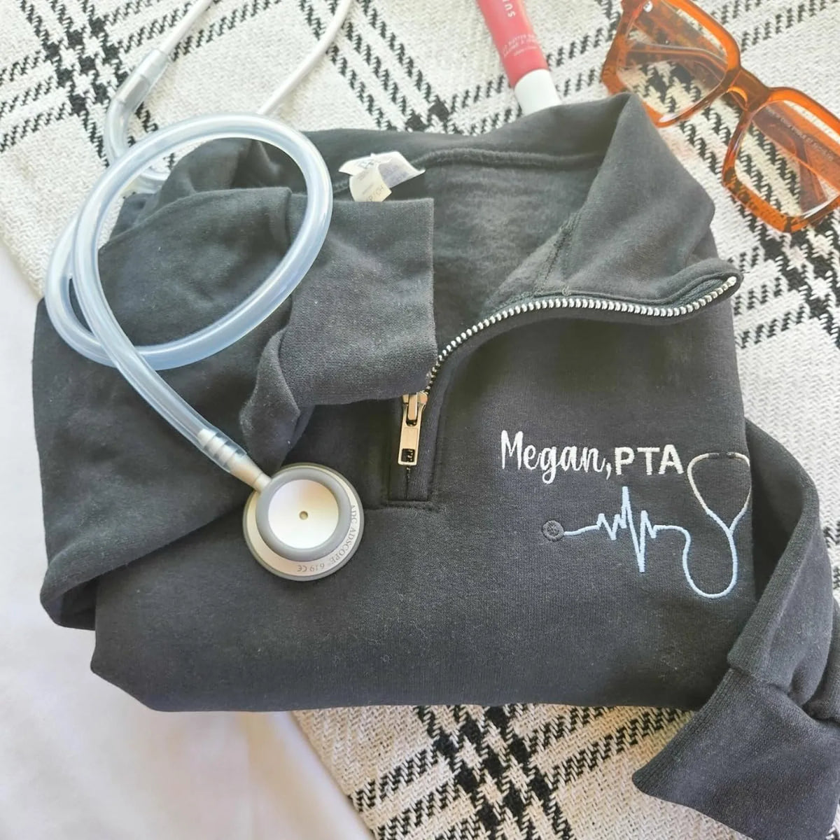 Custom Embroidered Title Nursing Quarter Zip Sweatshirt, Personalized Gift Nurse Week, Birthday or Christmas