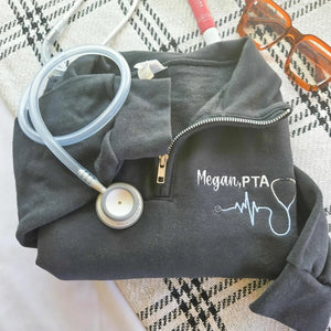 Custom Embroidered Title Nursing Quarter Zip Sweatshirt, Personalized Gift Nurse Week, Birthday or Christmas
