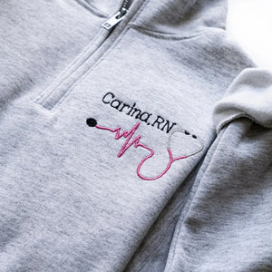 Custom Embroidered Title Nursing Quarter Zip Sweatshirt, Personalized Gift Nurse Week, Birthday or Christmas
