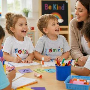 Personalized Back to School Toddler T-shirt - Embroidered Kids Name Tee with School Icon Lettering