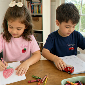 Personalized First Day of School Toddler T-shirt, Embroidered Kids Name Tee & Monogrammed Icon, First School Day