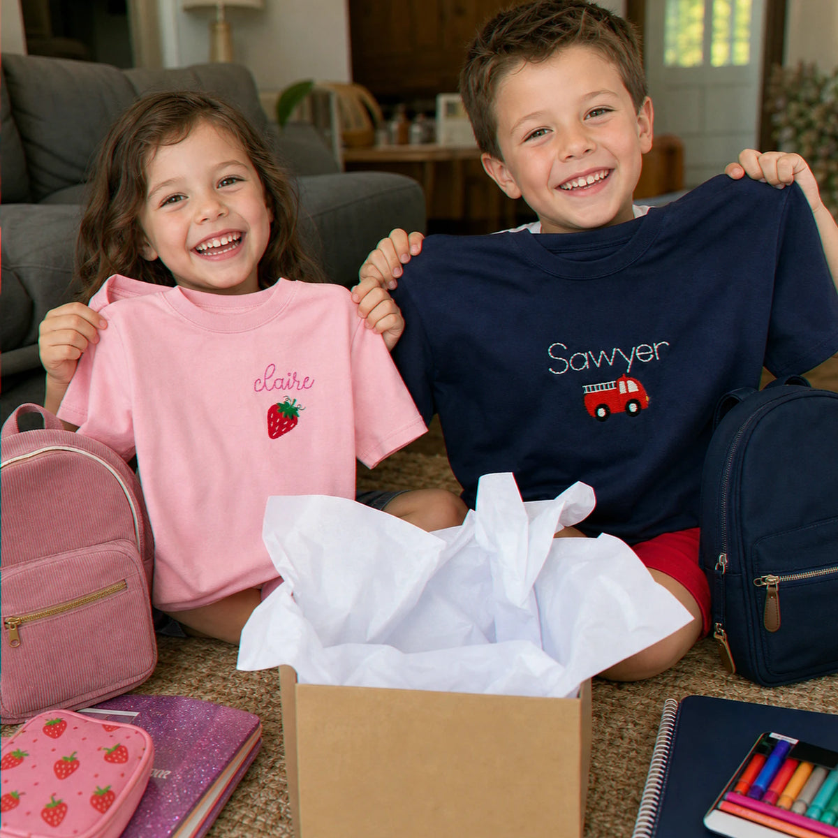 Personalized First Day of School Toddler T-shirt, Embroidered Kids Name Tee & Monogrammed Icon, First School Day