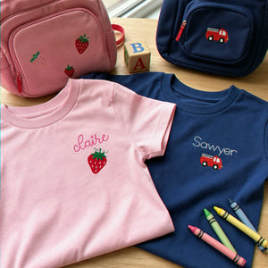 Personalized First Day of School Toddler T-shirt, Embroidered Kids Name Tee & Monogrammed Icon, First School Day