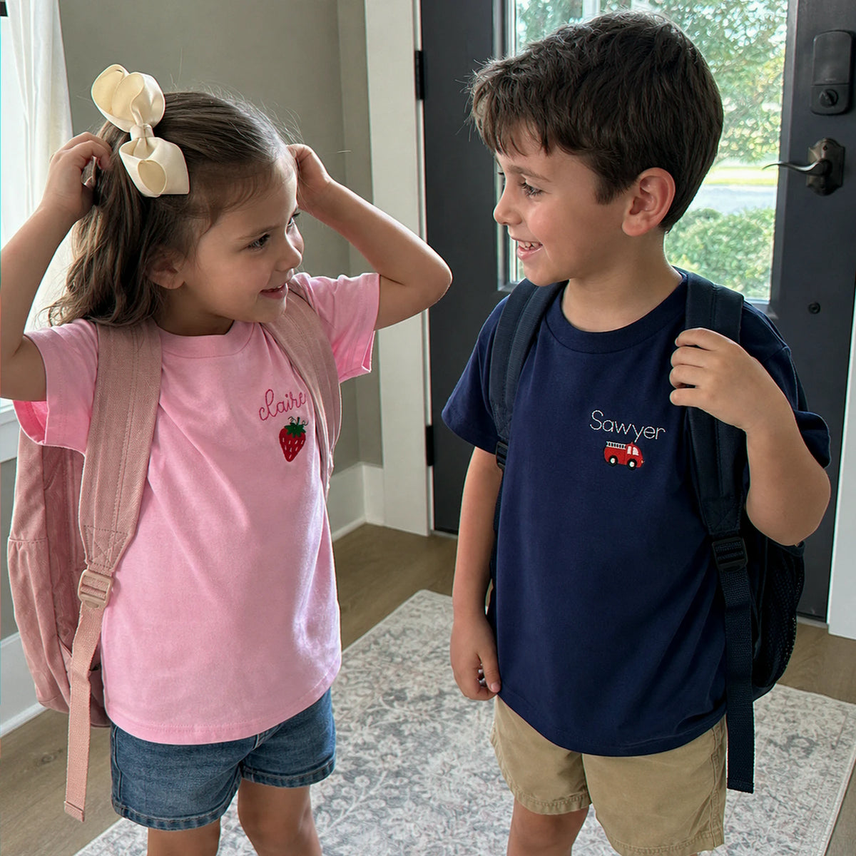 Personalized First Day of School Toddler T-shirt, Embroidered Kids Name Tee & Monogrammed Icon, First School Day