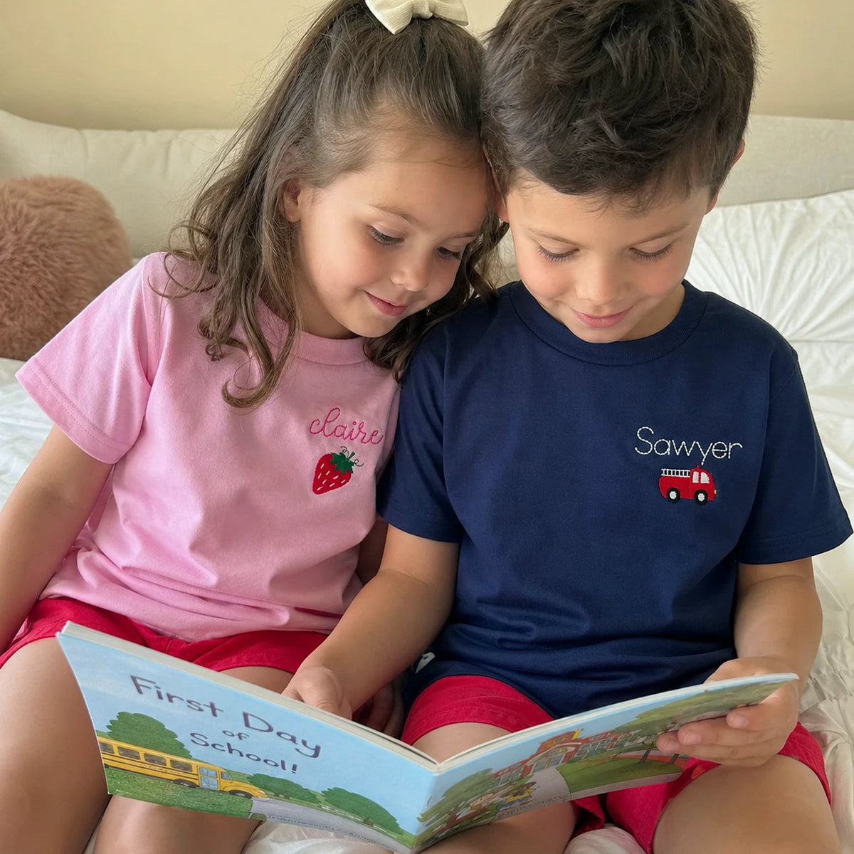 Personalized First Day of School Toddler T-shirt, Embroidered Kids Name Tee & Monogrammed Icon, First School Day