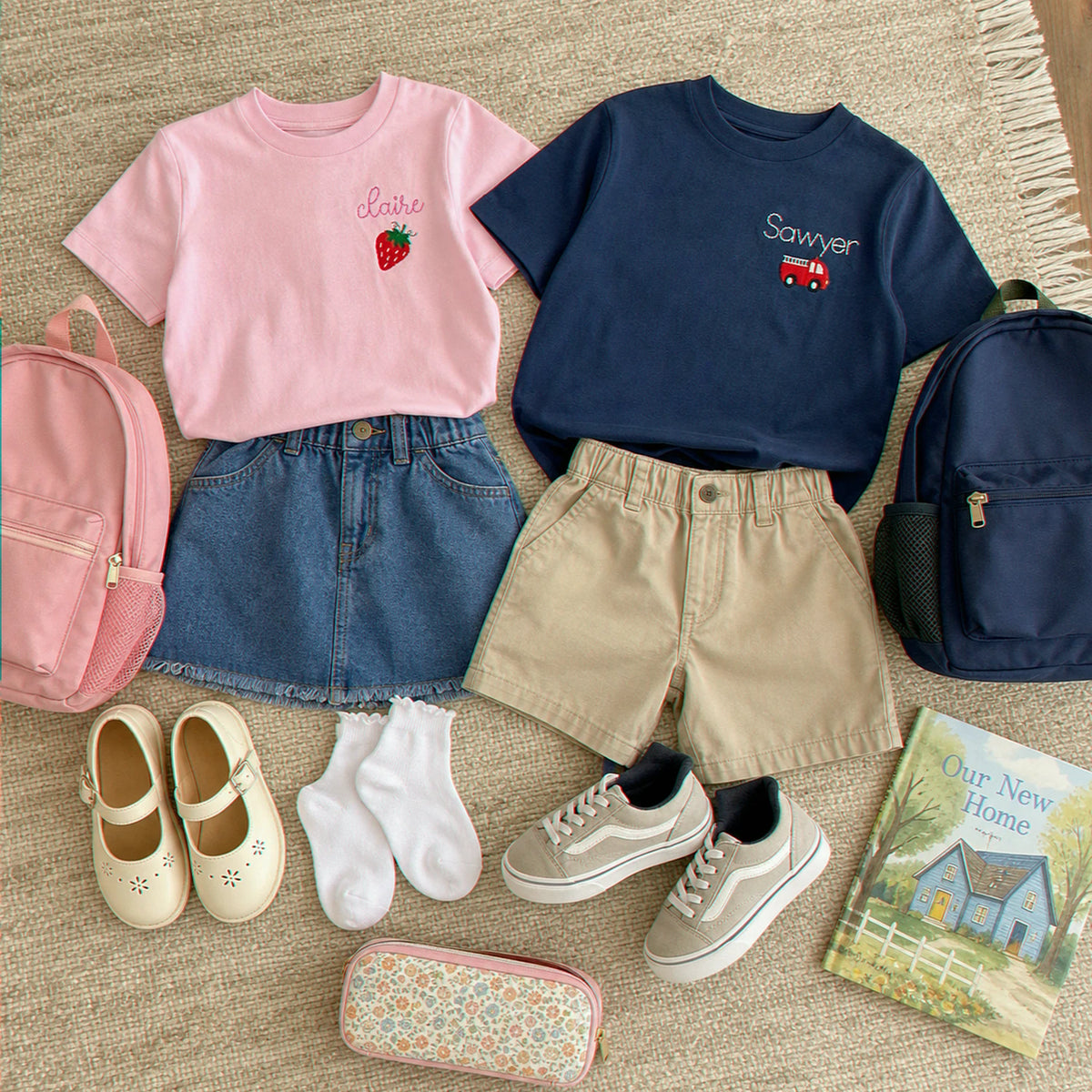 Personalized First Day of School Toddler T-shirt, Embroidered Kids Name Tee & Monogrammed Icon, First School Day