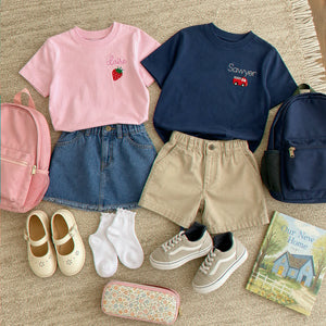 Personalized First Day of School Toddler T-shirt, Embroidered Kids Name Tee & Monogrammed Icon, First School Day