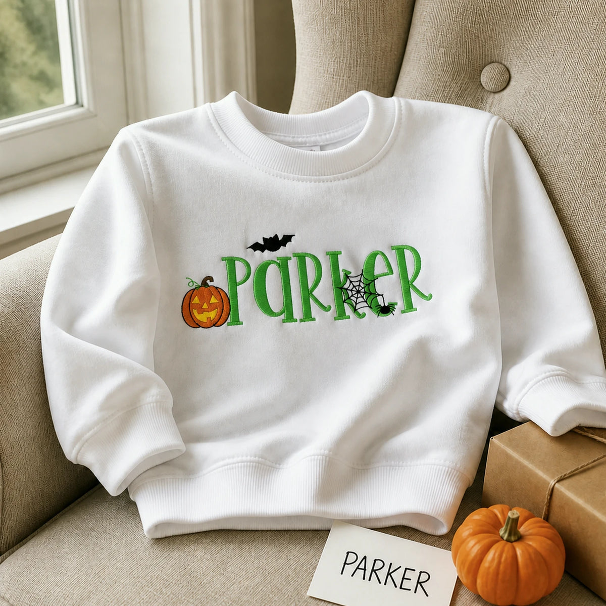 Personalized Halloween Sweatshirt for Toddler - Embroidered Name with Pumpkin Patch Pullover, Spooky Season Gift