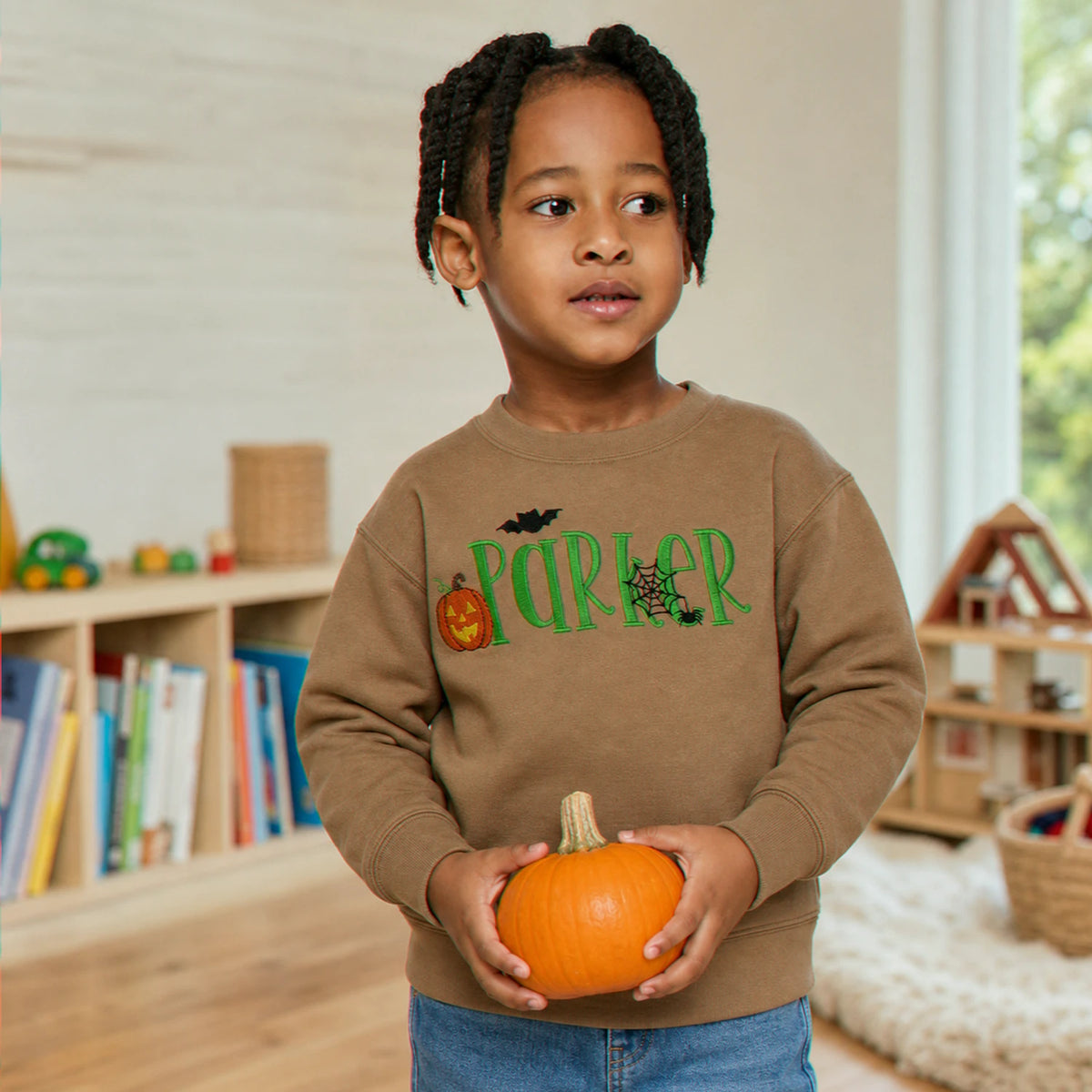 Personalized Halloween Sweatshirt for Toddler - Embroidered Name with Pumpkin Patch Pullover, Spooky Season Gift