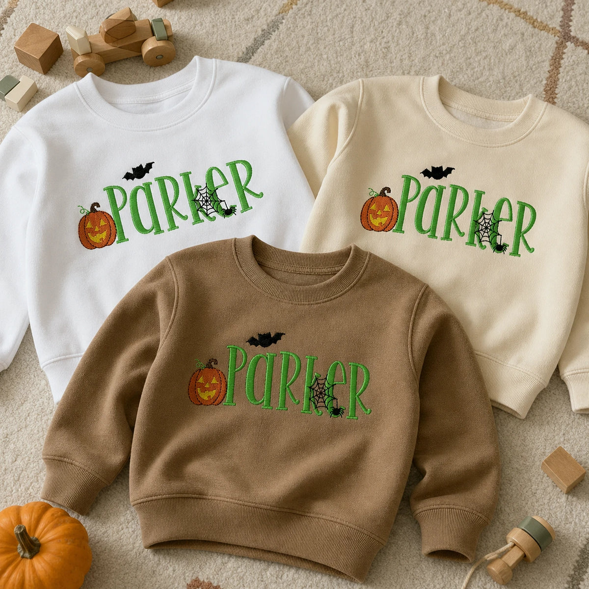 Personalized Halloween Sweatshirt for Toddler - Embroidered Name with Pumpkin Patch Pullover, Spooky Season Gift