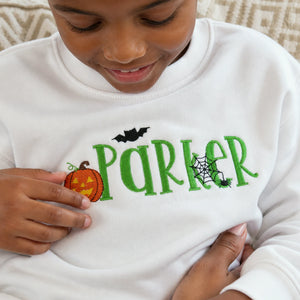 Personalized Halloween Sweatshirt for Toddler - Embroidered Name with Pumpkin Patch Pullover, Spooky Season Gift