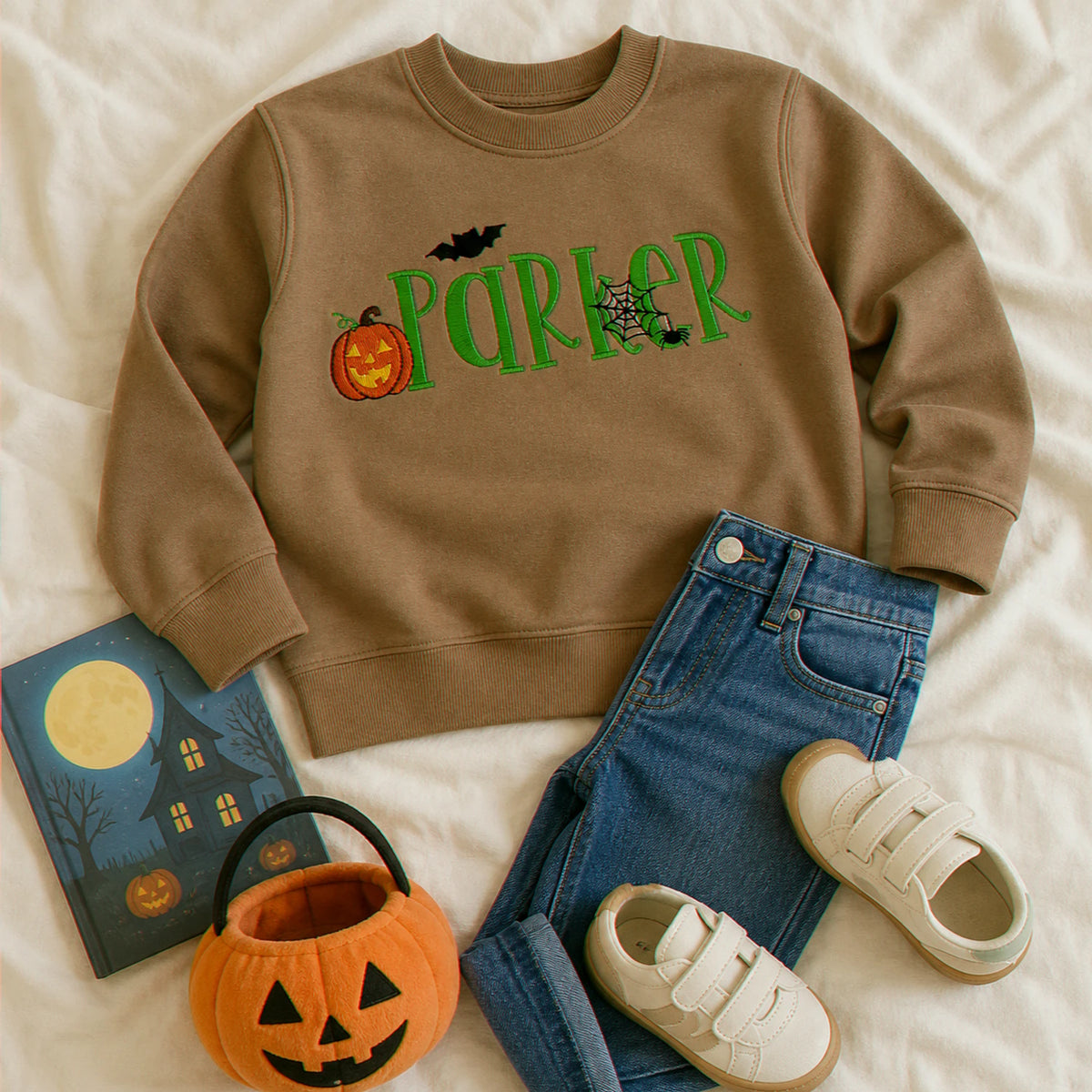 Personalized Halloween Sweatshirt for Toddler - Embroidered Name with Pumpkin Patch Pullover, Spooky Season Gift