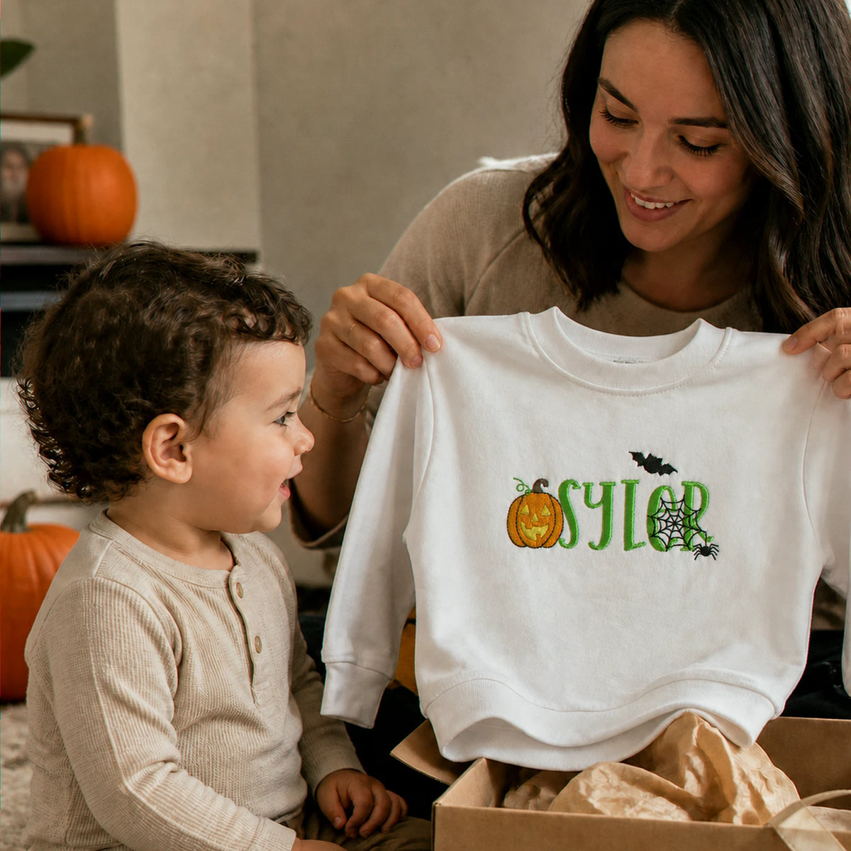 Personalized Halloween Sweatshirt for Toddler - Embroidered Name with Pumpkin Patch Pullover, Spooky Season Gift