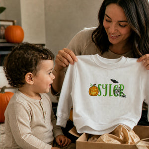 Personalized Halloween Sweatshirt for Toddler - Embroidered Name with Pumpkin Patch Pullover, Spooky Season Gift