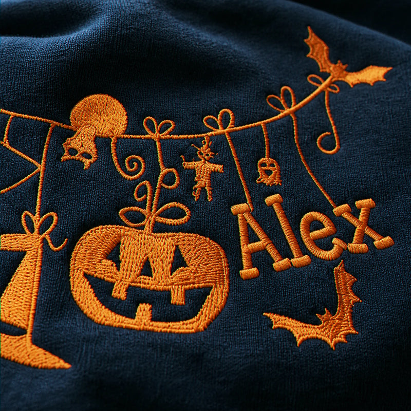 Personalized Toddler Halloween Sweatshirt from Mom - Embroidered Name with Spooky-cute Pumpkin Pullover