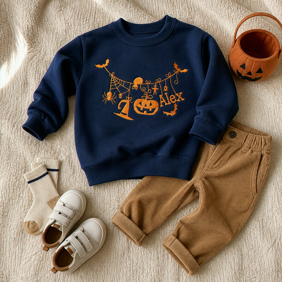 Personalized Toddler Halloween Sweatshirt from Mom - Embroidered Name with Spooky-cute Pumpkin Pullover