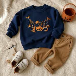 Personalized Toddler Halloween Sweatshirt from Mom - Embroidered Name with Spooky-cute Pumpkin Pullover