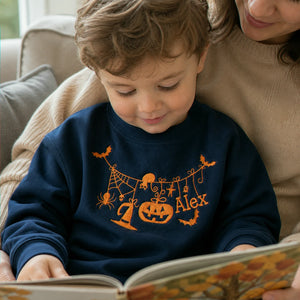 Personalized Toddler Halloween Sweatshirt from Mom - Embroidered Name with Spooky-cute Pumpkin Pullover