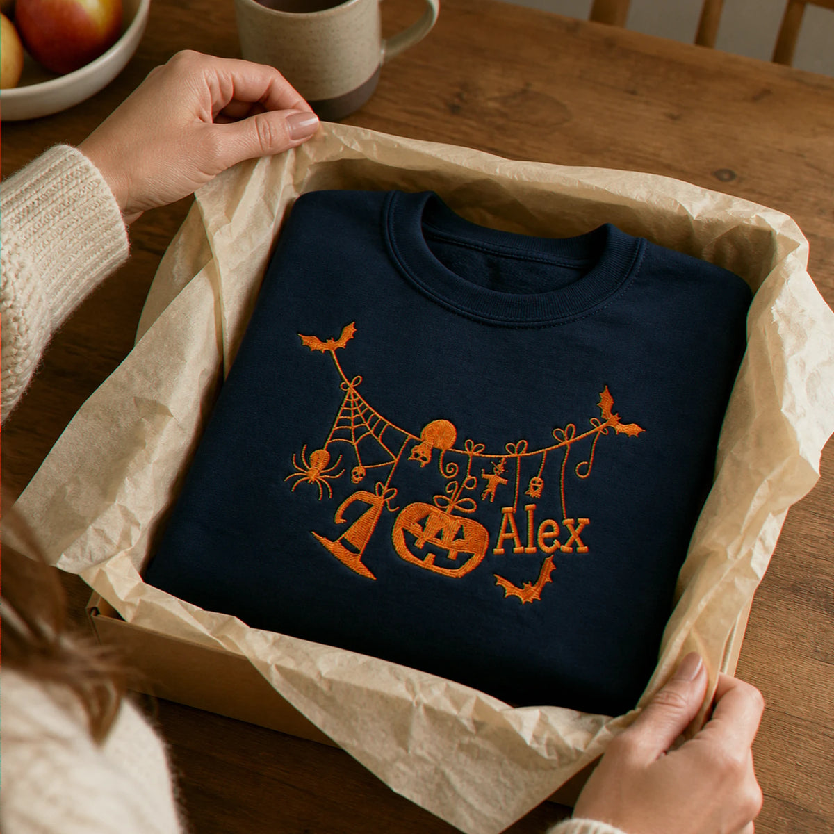 Personalized Toddler Halloween Sweatshirt from Mom - Embroidered Name with Spooky-cute Pumpkin Pullover