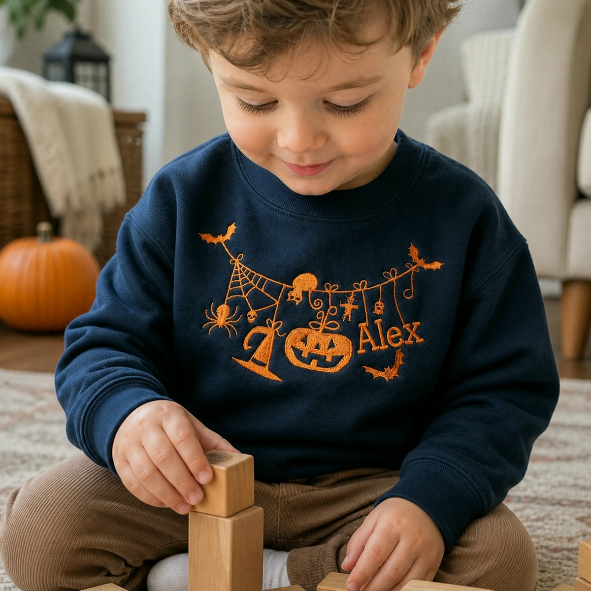 Personalized Toddler Halloween Sweatshirt from Mom - Embroidered Name with Spooky-cute Pumpkin Pullover