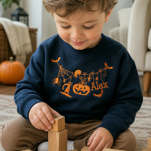 Personalized Toddler Halloween Sweatshirt from Mom - Embroidered Name with Spooky-cute Pumpkin Pullover