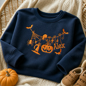 Personalized Toddler Halloween Sweatshirt from Mom - Embroidered Name with Spooky-cute Pumpkin Pullover